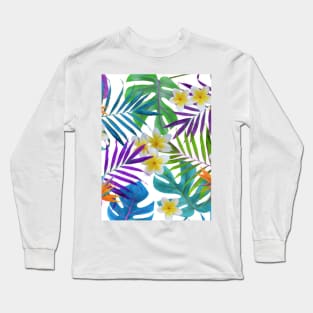 Monstera Palm Trees Plumeria Birds of Paradise Long Sleeve T-Shirt